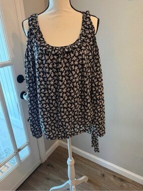 Michael Kors Black Tank Top with White Floral Print